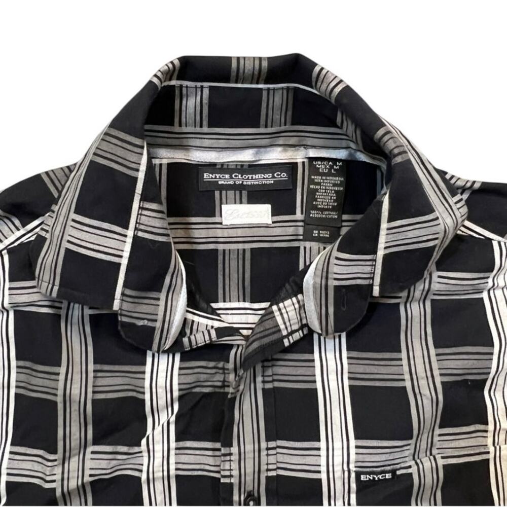 VTG Enyce Plaid Button Down Shirt Mens Medium Black White Y2K Streetwear Hip Hop